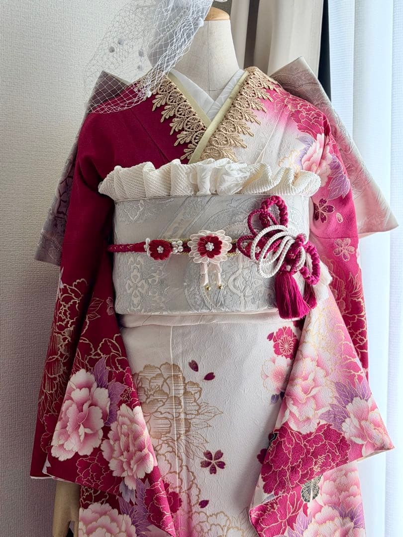白地　金赤柄　振袖フルセット