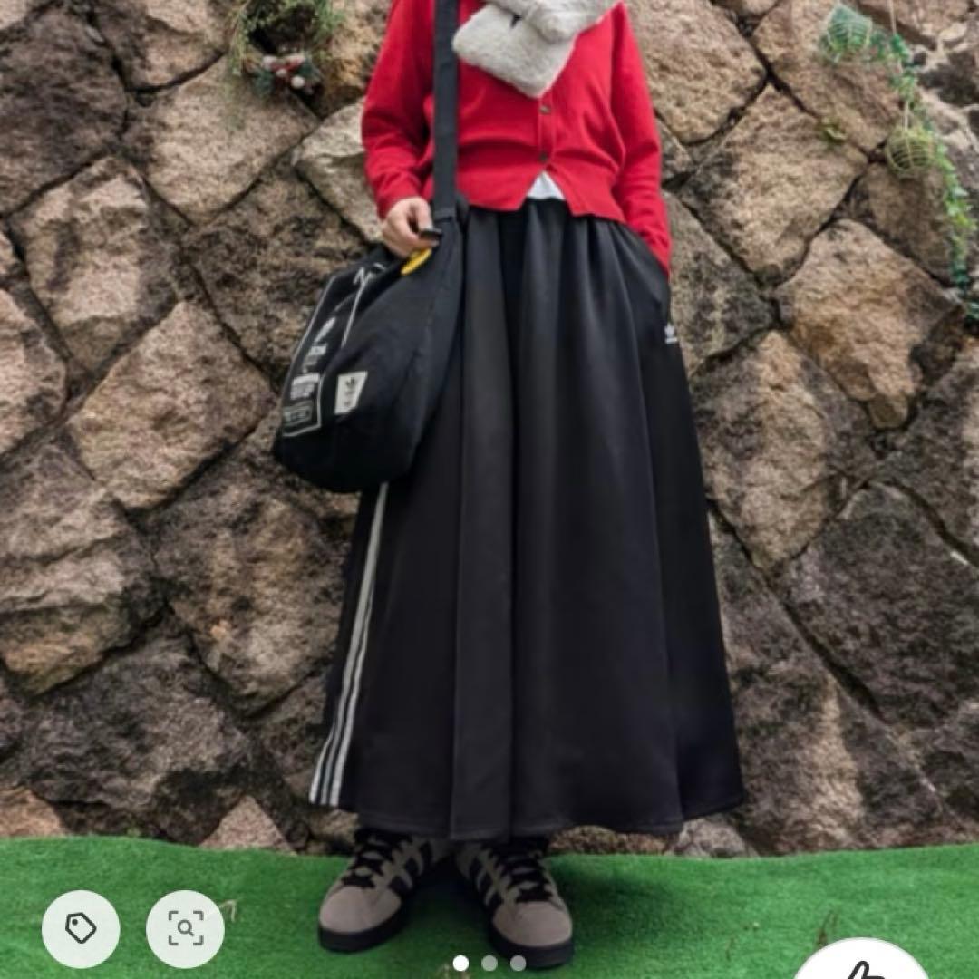 希少サイズ✨アディダスオリジナルス ロングサテンスカート 2XOT 黒 大きめ