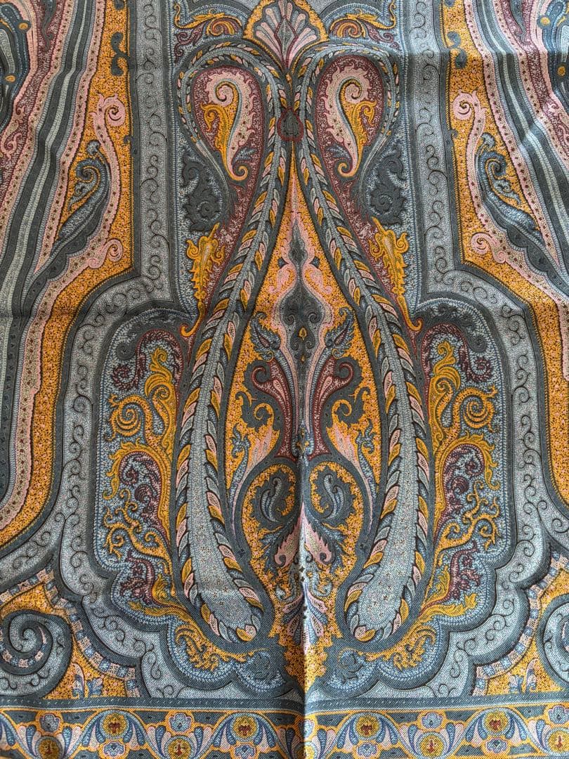 ETRO エトロ ウール×シルク ストール ブルー系 ペイズリー柄