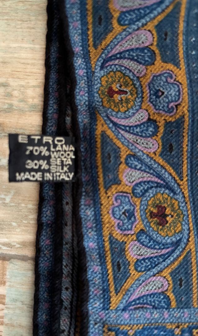 ETRO エトロ ウール×シルク ストール ブルー系 ペイズリー柄