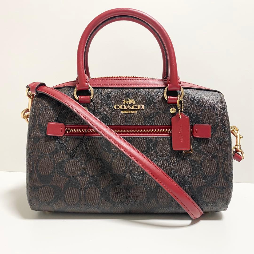 新品　COACH 2Way ミニボストンパング　シグネチャー　ダークブラウン