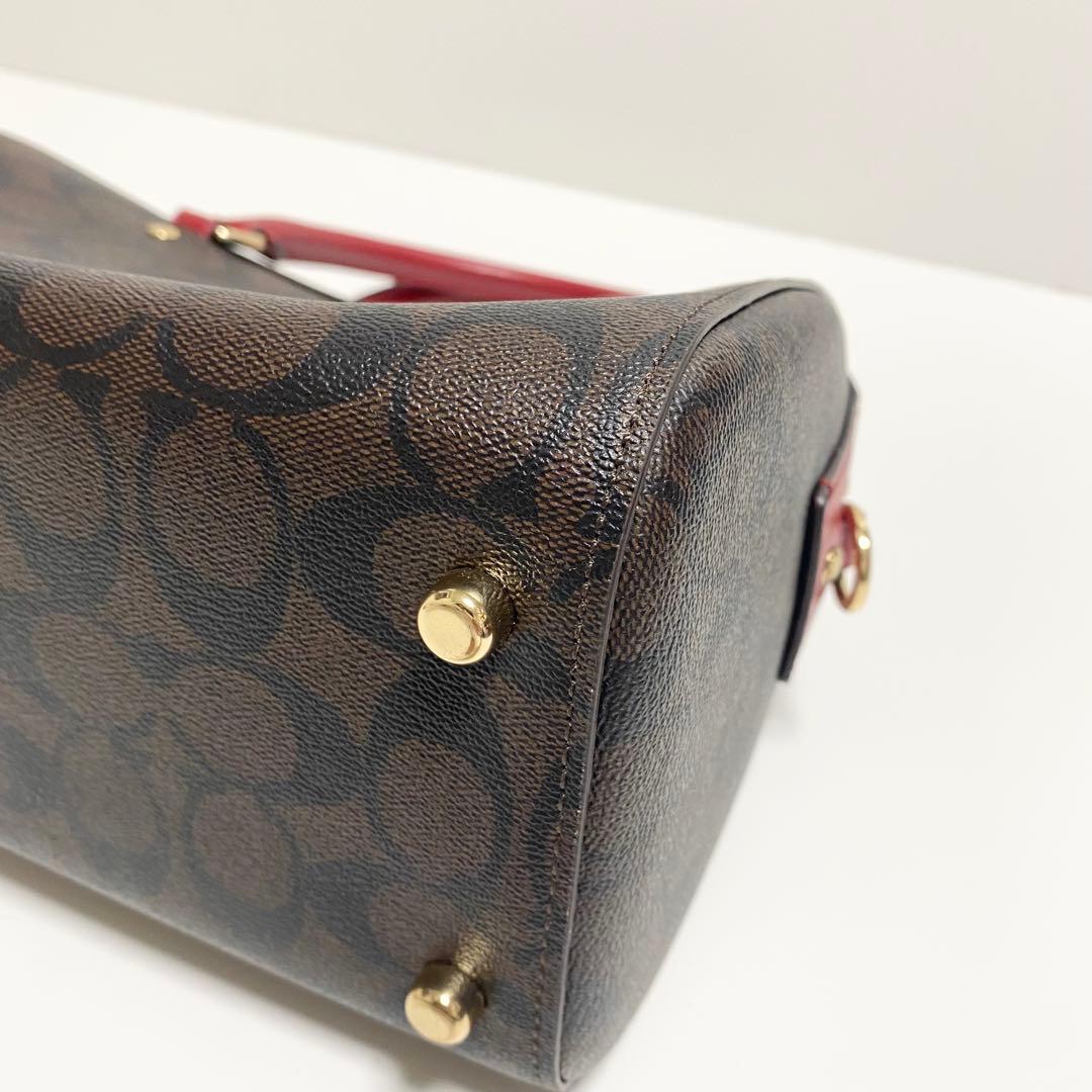新品　COACH 2Way ミニボストンパング　シグネチャー　ダークブラウン