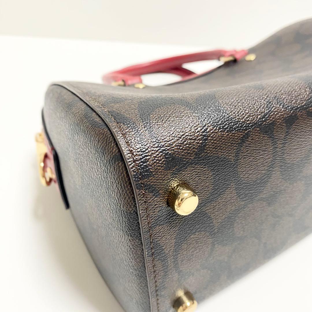 新品　COACH 2Way ミニボストンパング　シグネチャー　ダークブラウン