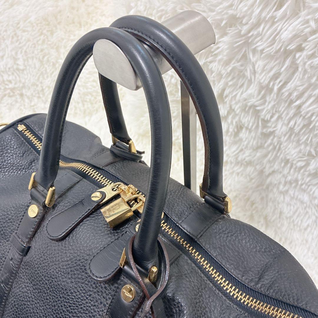 クレージュ ボストンバッグ レザー ブラック 南京錠