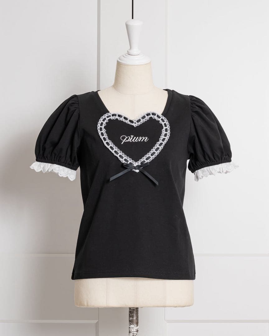 pium ピウム ハートレースパフスリーブTシャツ