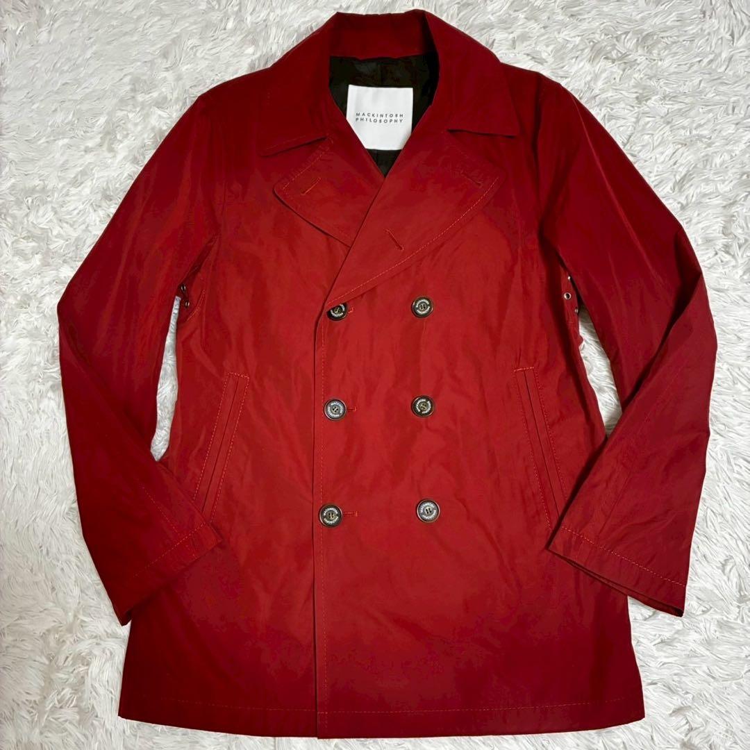 極美品/L マッキントッシュ　トレンチコート　撥水加工　ロゴボタン　赤　日本製