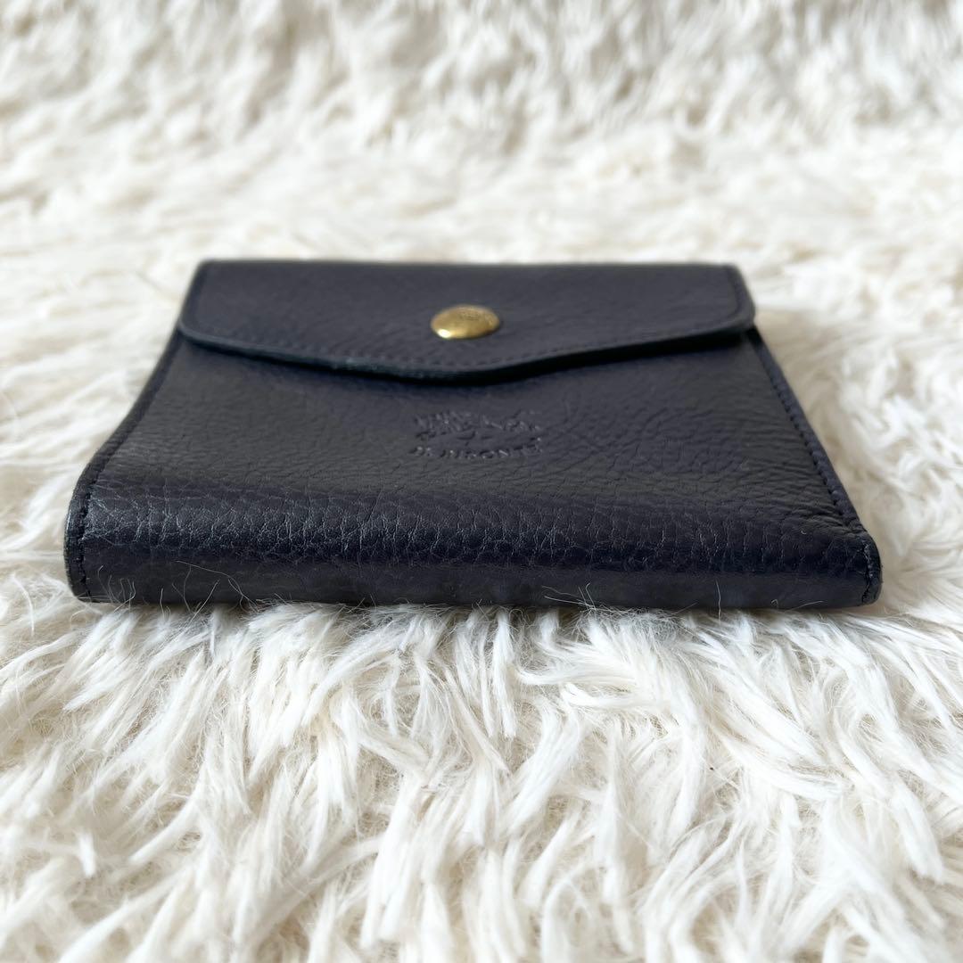 未使用級✨　IL BISONTE　がま口　三つ折り財布　ネイビー　レザー
