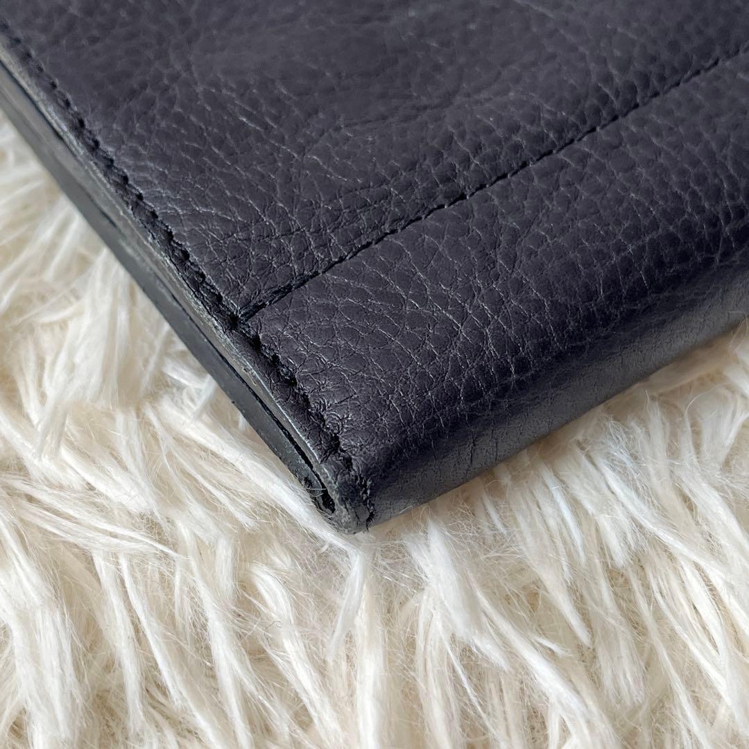 未使用級✨　IL BISONTE　がま口　三つ折り財布　ネイビー　レザー