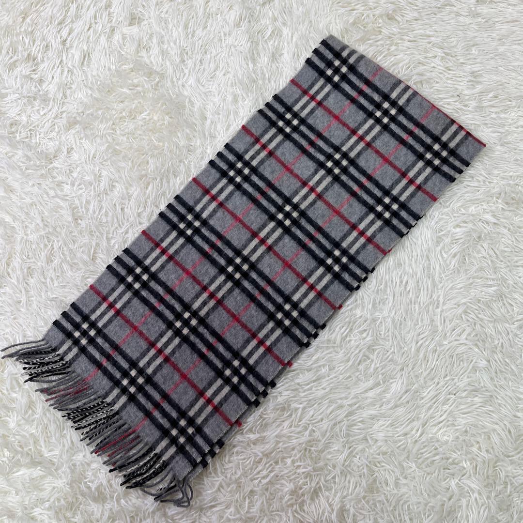 美品　バーバリー　Burberry カシミヤ100% マフラー グレー チェック