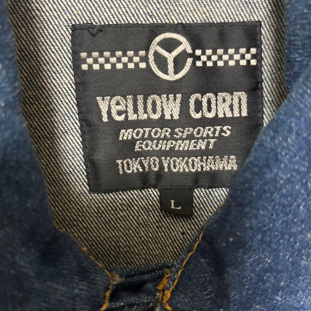 N-845 yellow corn バック刺繍　デニムベスト　L 良品