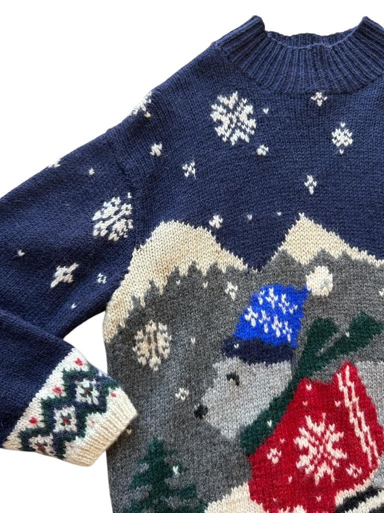 専用90s ビンテージ☆LAUREN 犬柄 雪柄 風景画 ニットセーター S