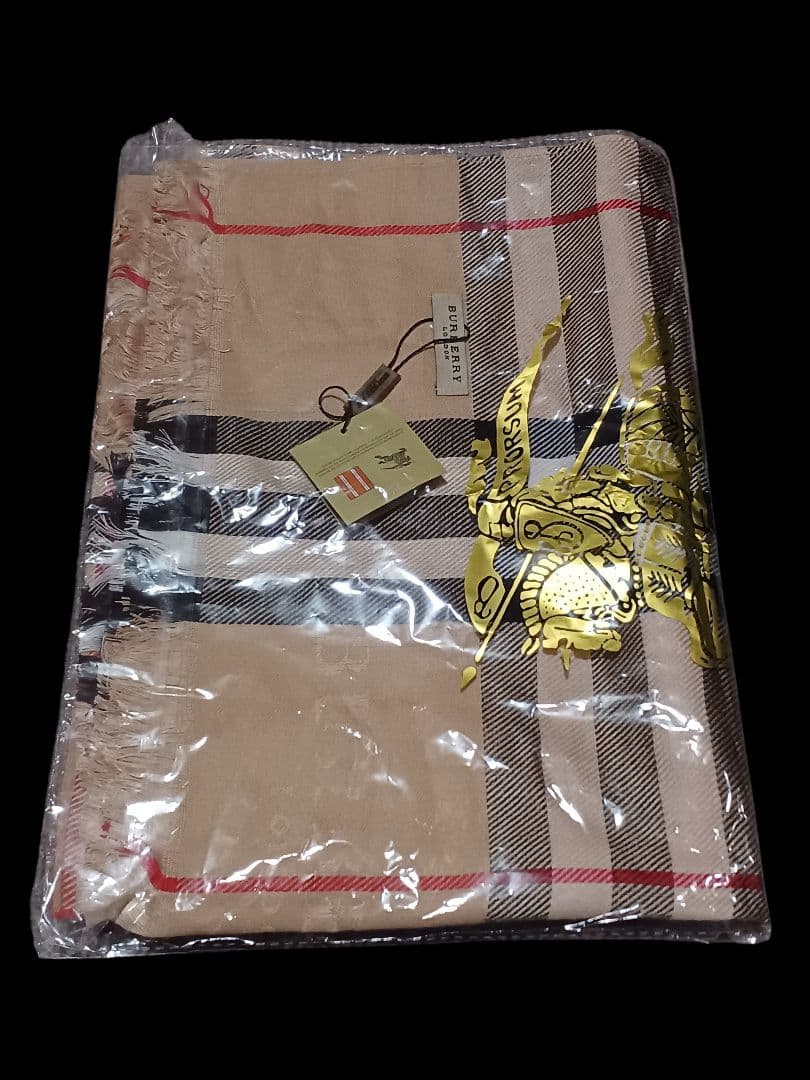 BURBERRY 大判　ストール　シャドーホース　ベージュ　チェック　フリンジ