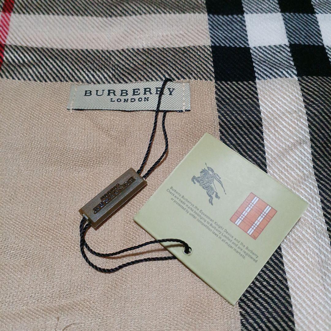 BURBERRY 大判　ストール　シャドーホース　ベージュ　チェック　フリンジ