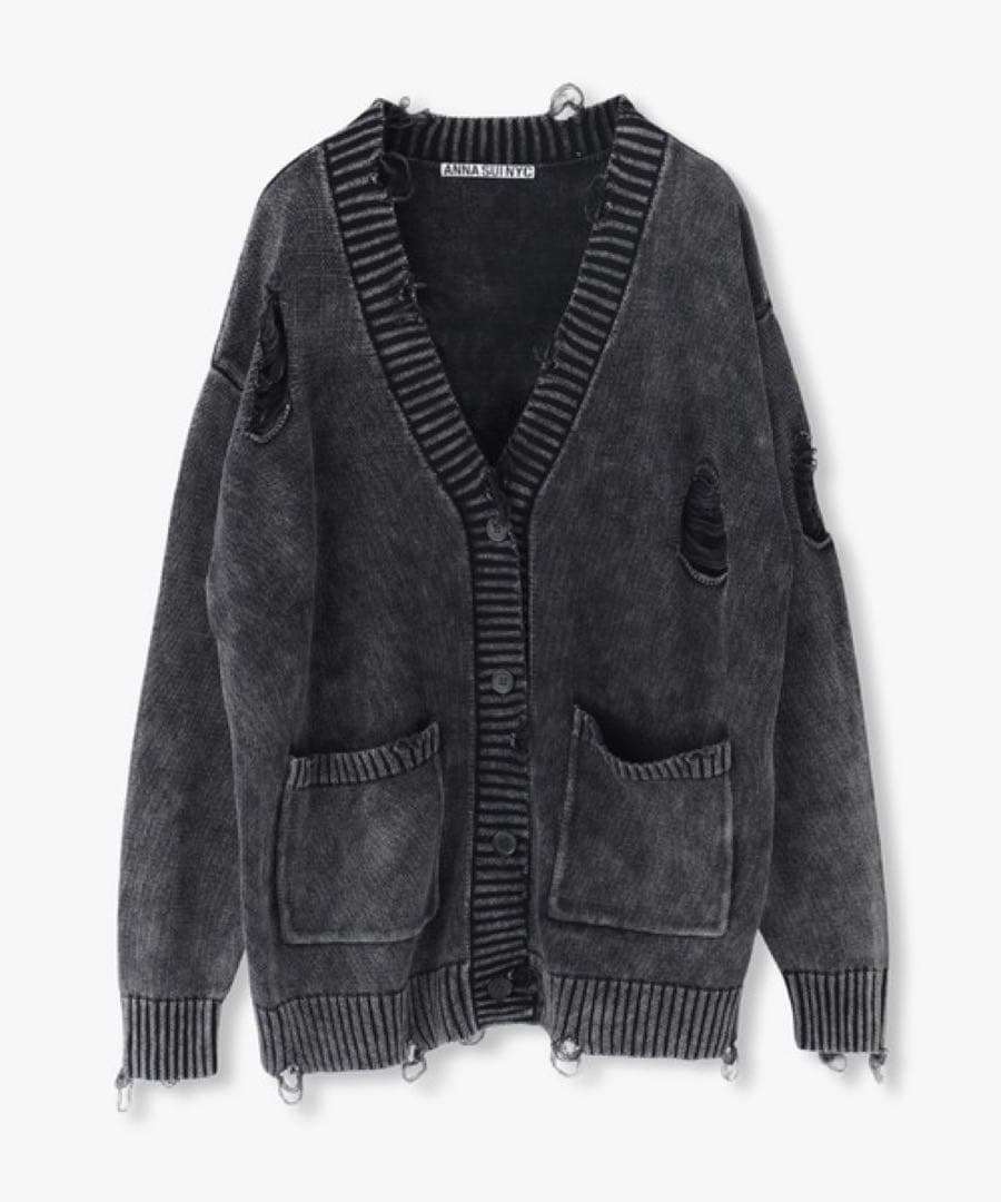 ANNA SUI NYC ダメージデニム ニット カーディガン ブラック