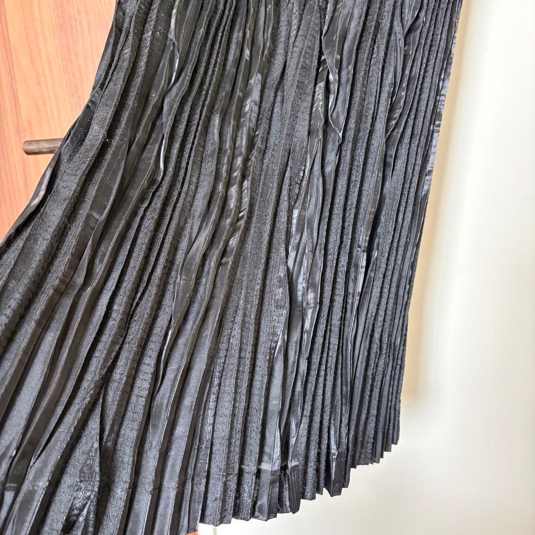 ★美品★イッセイミヤケ　プリーツスカート　M シアー　ランダム　異素材 光沢