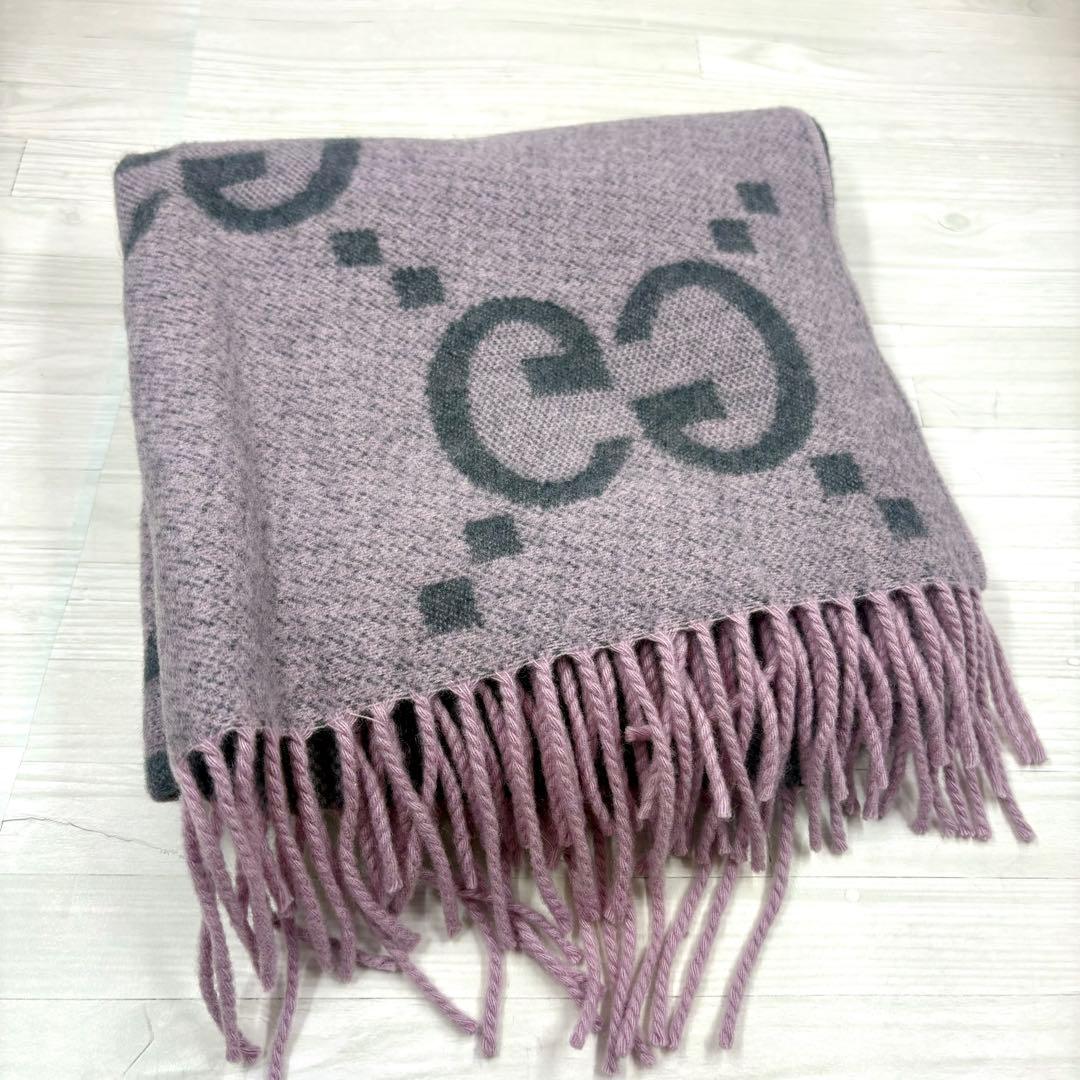 【極美品】GUCCI マフラー　GGジャガード　カシミヤ　リバーシブル