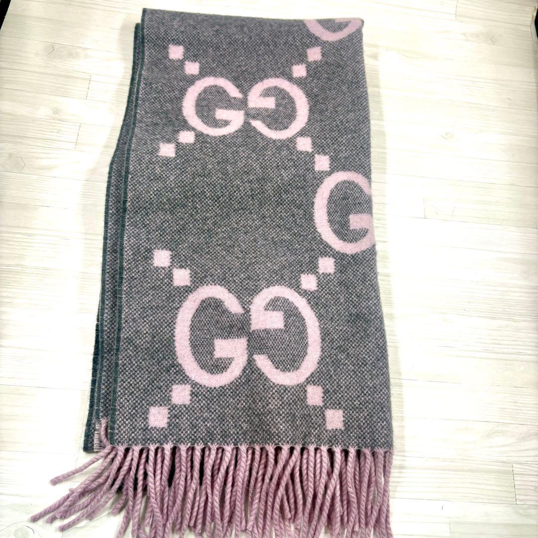 【極美品】GUCCI マフラー　GGジャガード　カシミヤ　リバーシブル