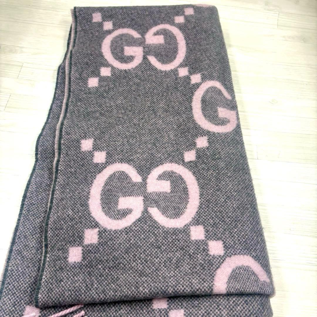 【極美品】GUCCI マフラー　GGジャガード　カシミヤ　リバーシブル