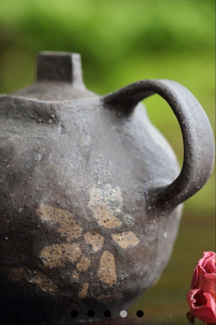 黒色 陶器 花模様 急須