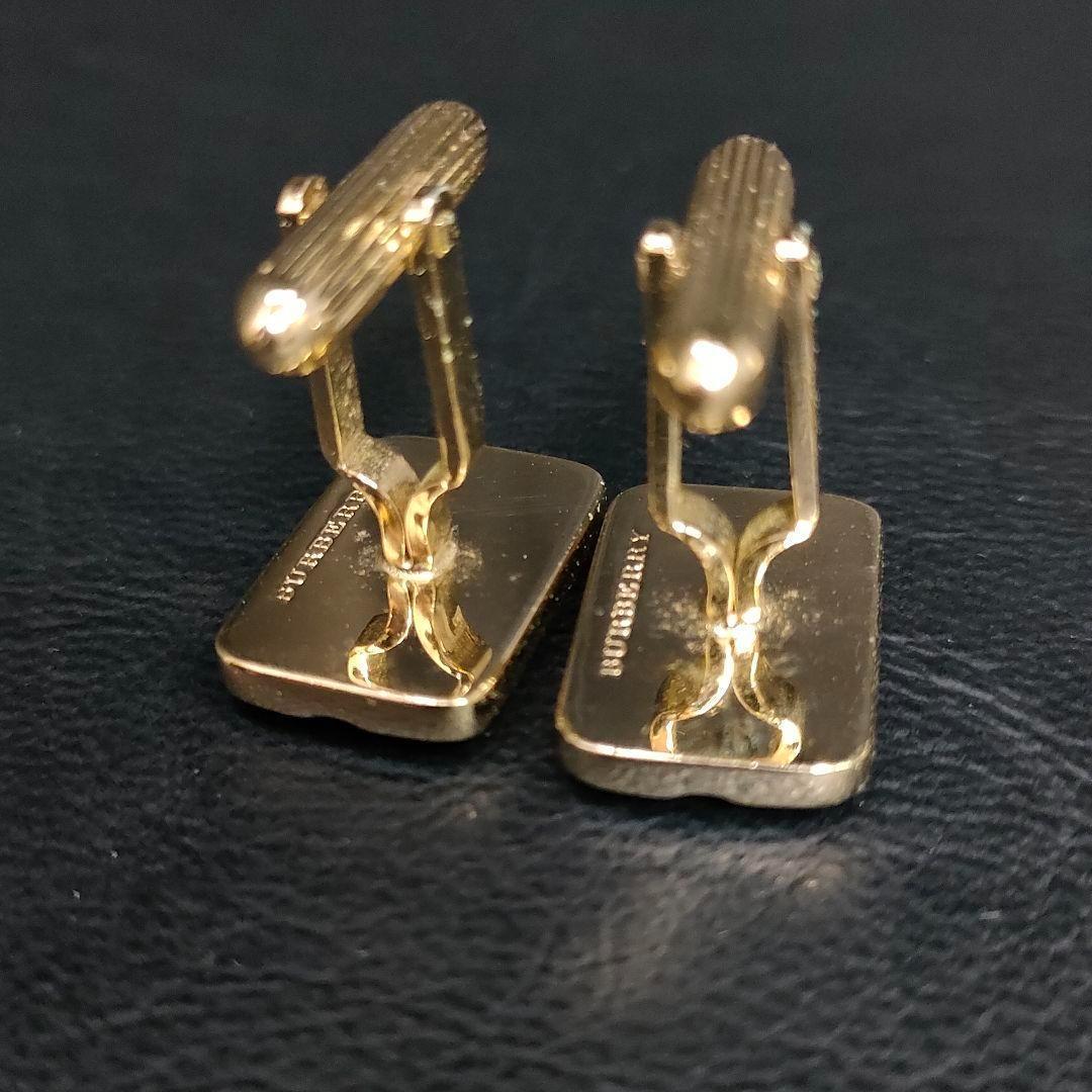 美品　Burberry　バーバリー　カフス　ネイビー　ブルー　ゴールド　騎馬ロゴ