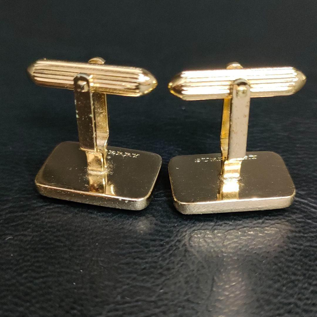 美品　Burberry　バーバリー　カフス　ネイビー　ブルー　ゴールド　騎馬ロゴ