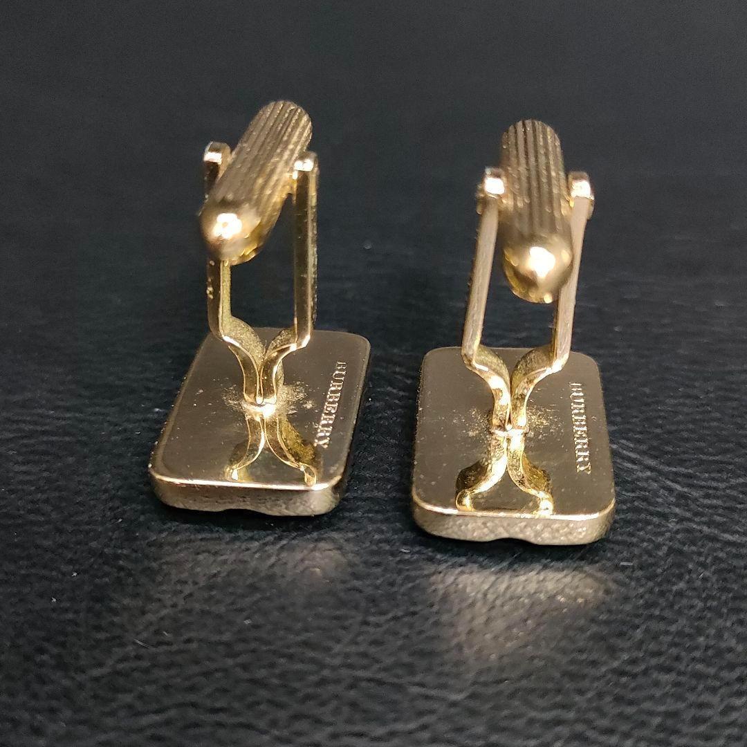美品　Burberry　バーバリー　カフス　ネイビー　ブルー　ゴールド　騎馬ロゴ