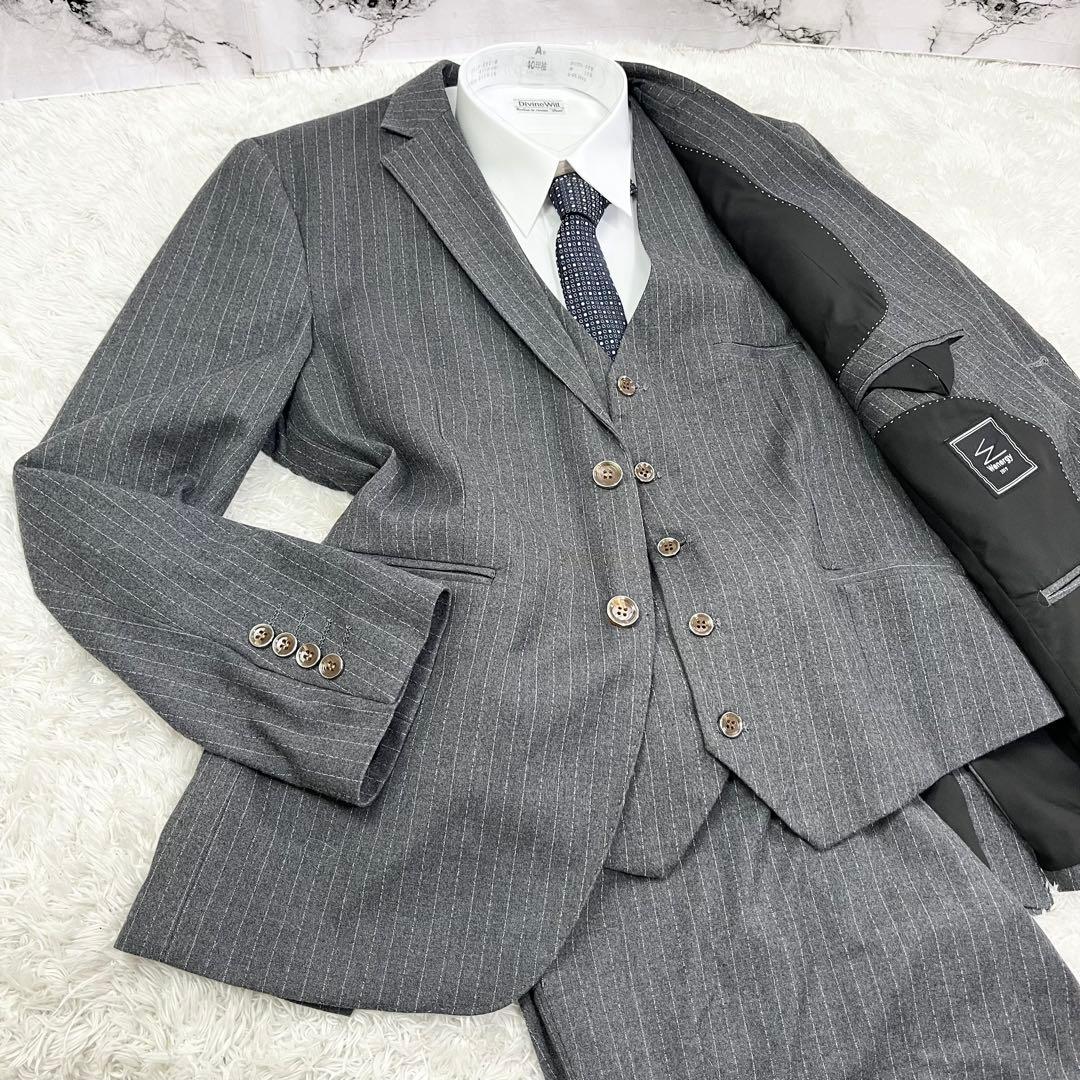 Wenergy グレー ストライプ スリーピーススーツ 3XL