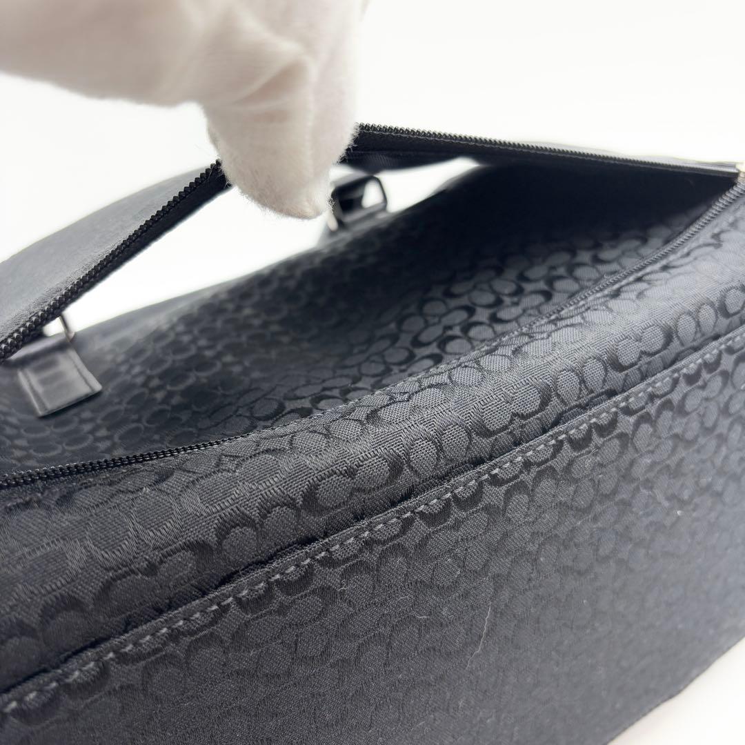 コーチ 2wayボストン ショルダーバッグ 黒 シグネチャー レザー キャンバス