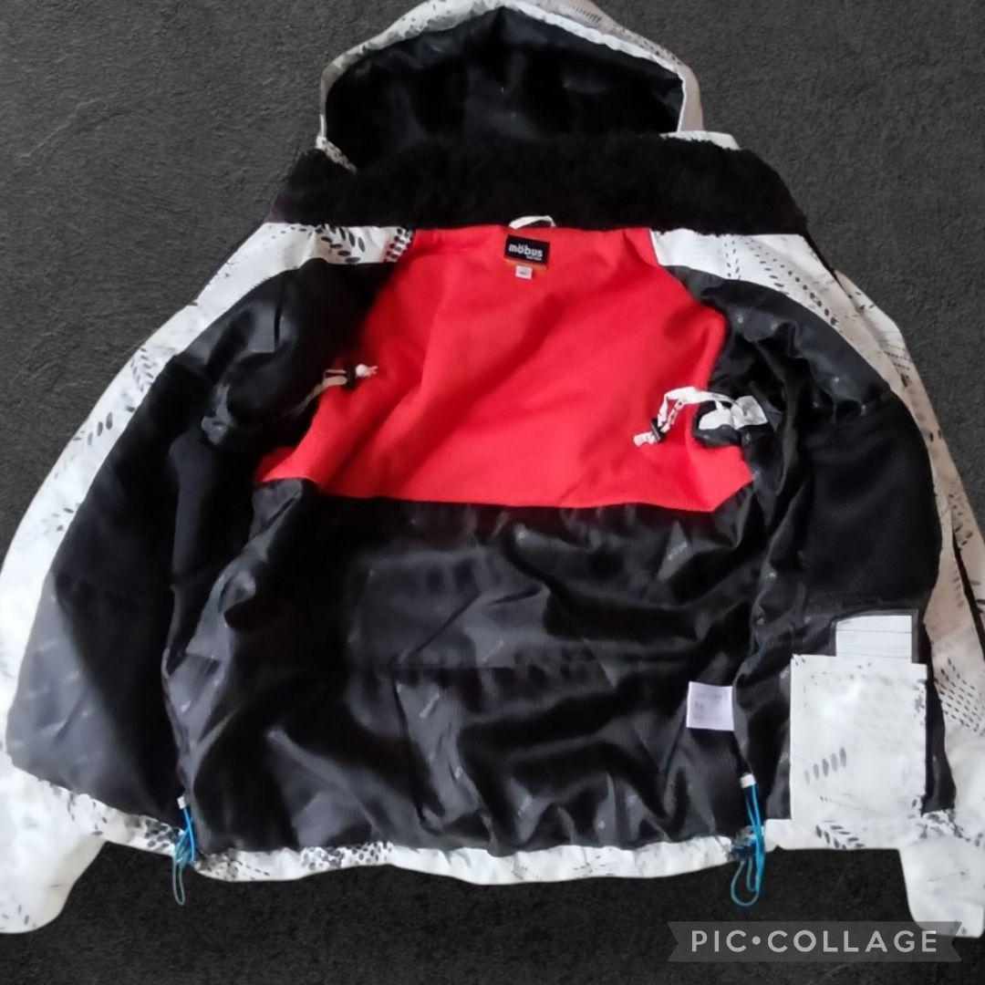 【美品】mobus　スキーウェア スノボ上下160　白×ブルー　幾何学　男女兼用