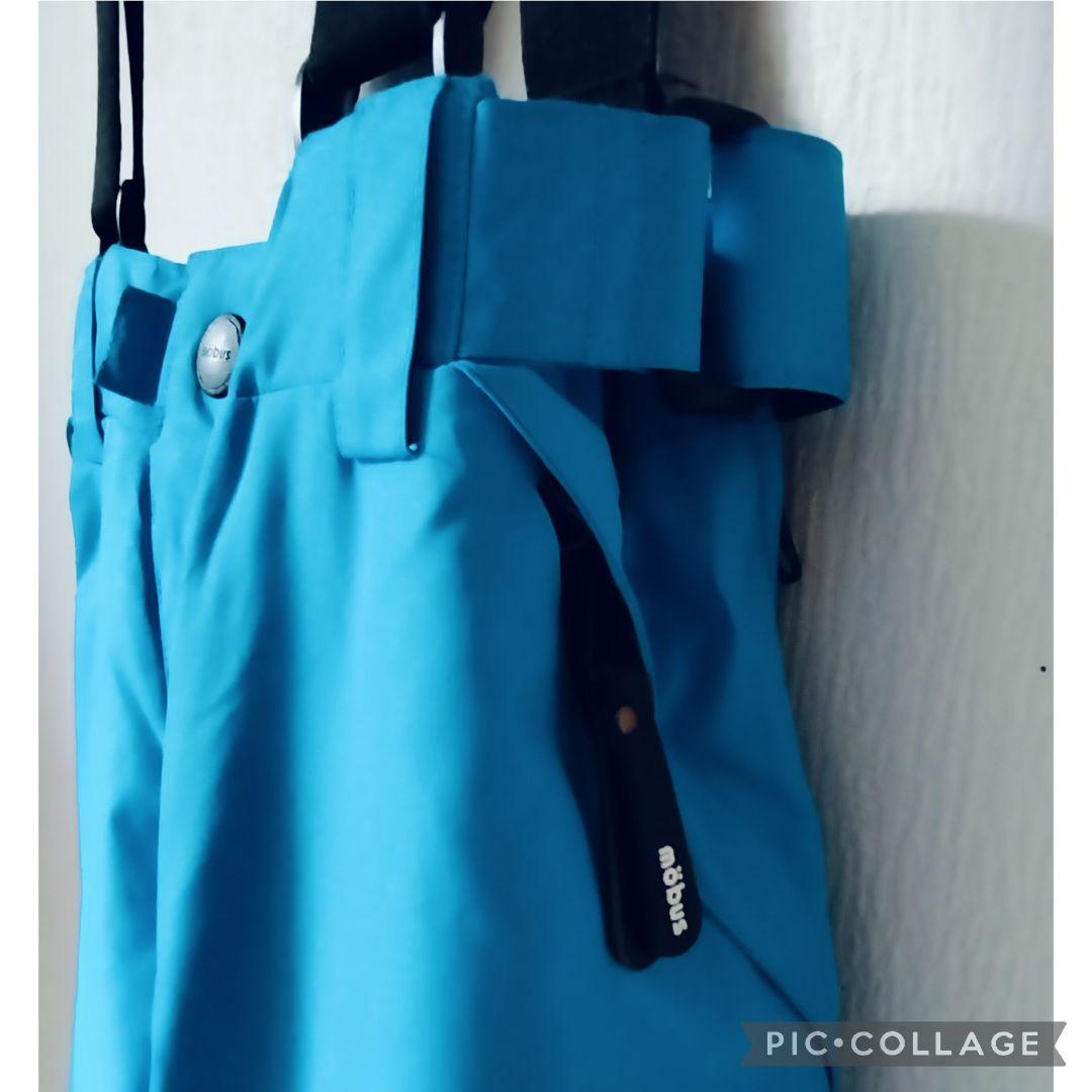 【美品】mobus　スキーウェア スノボ上下160　白×ブルー　幾何学　男女兼用