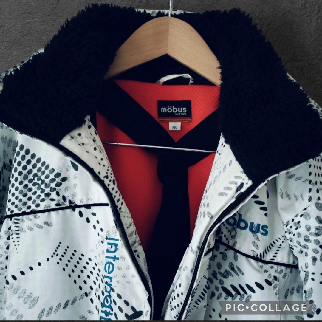 【美品】mobus　スキーウェア スノボ上下160　白×ブルー　幾何学　男女兼用