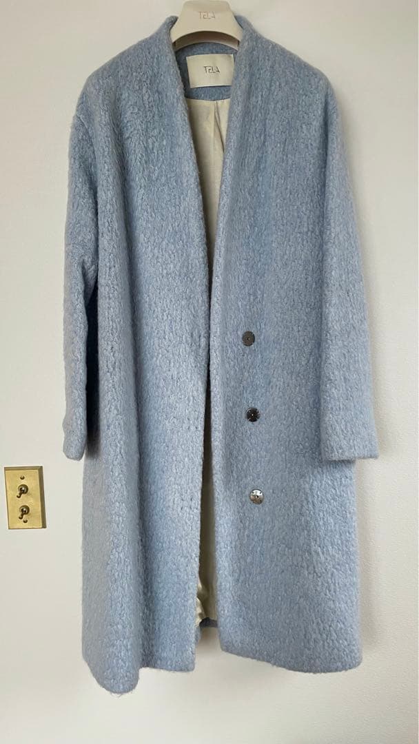 【TELA】定価91,600円 テラ シャギー ノーカラーコート モヘア 美品
