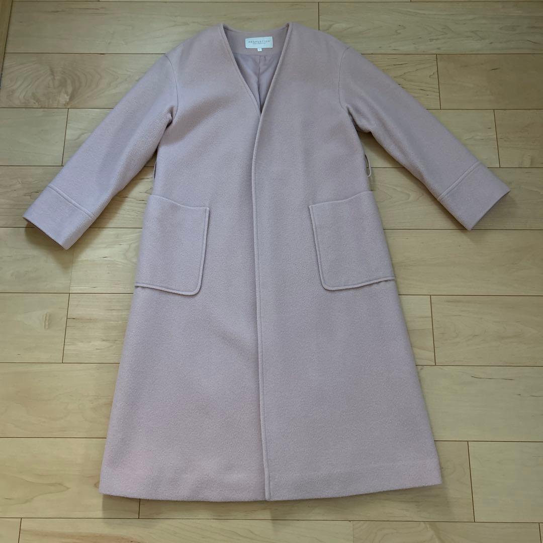 PROPORTION BODY DRESSINGノーカラーロングコート ピンク