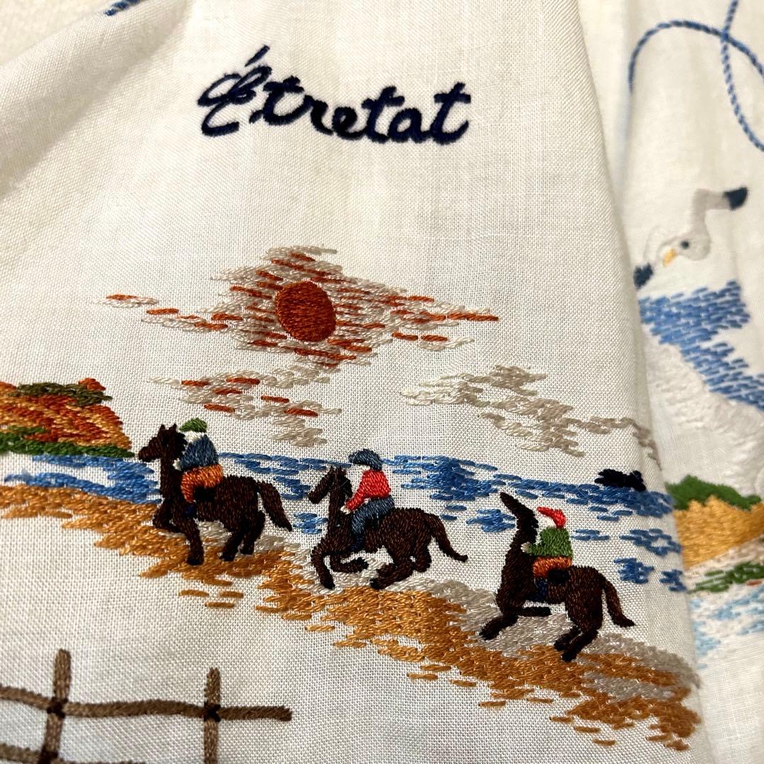 ケイタマルヤマ 刺繍 フレアスカート リネン バカンス リゾート 海 スカラップ