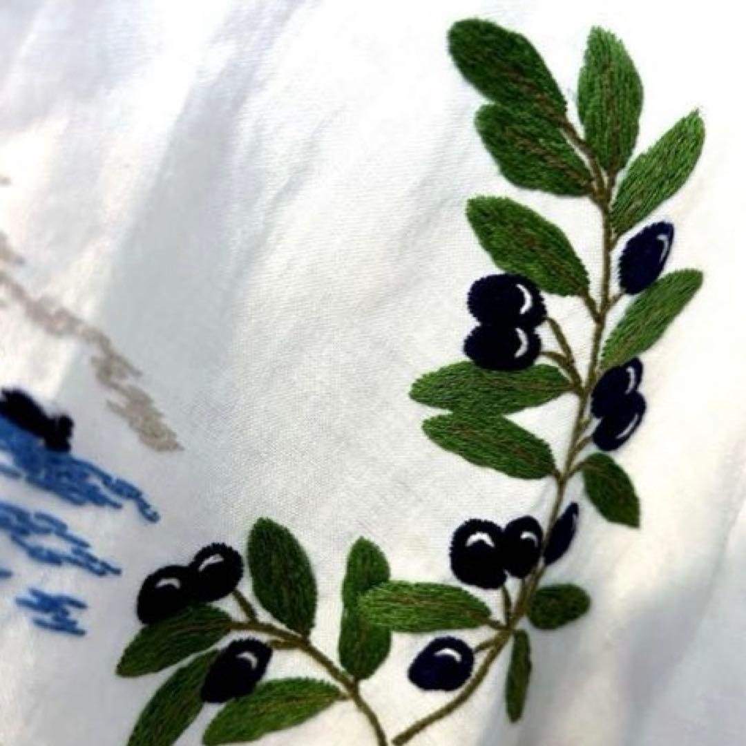 ケイタマルヤマ 刺繍 フレアスカート リネン バカンス リゾート 海 スカラップ