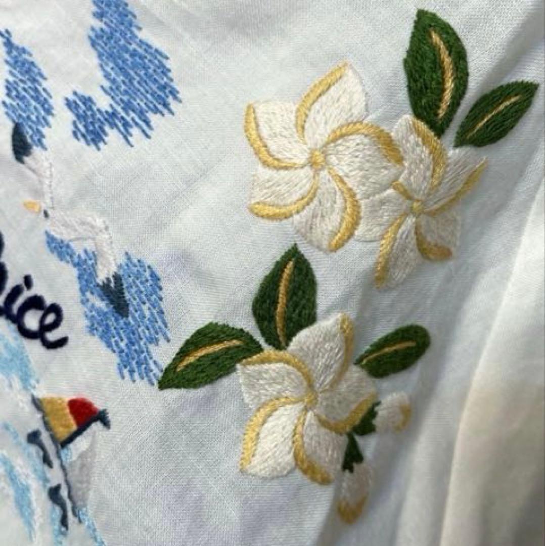 ケイタマルヤマ 刺繍 フレアスカート リネン バカンス リゾート 海 スカラップ