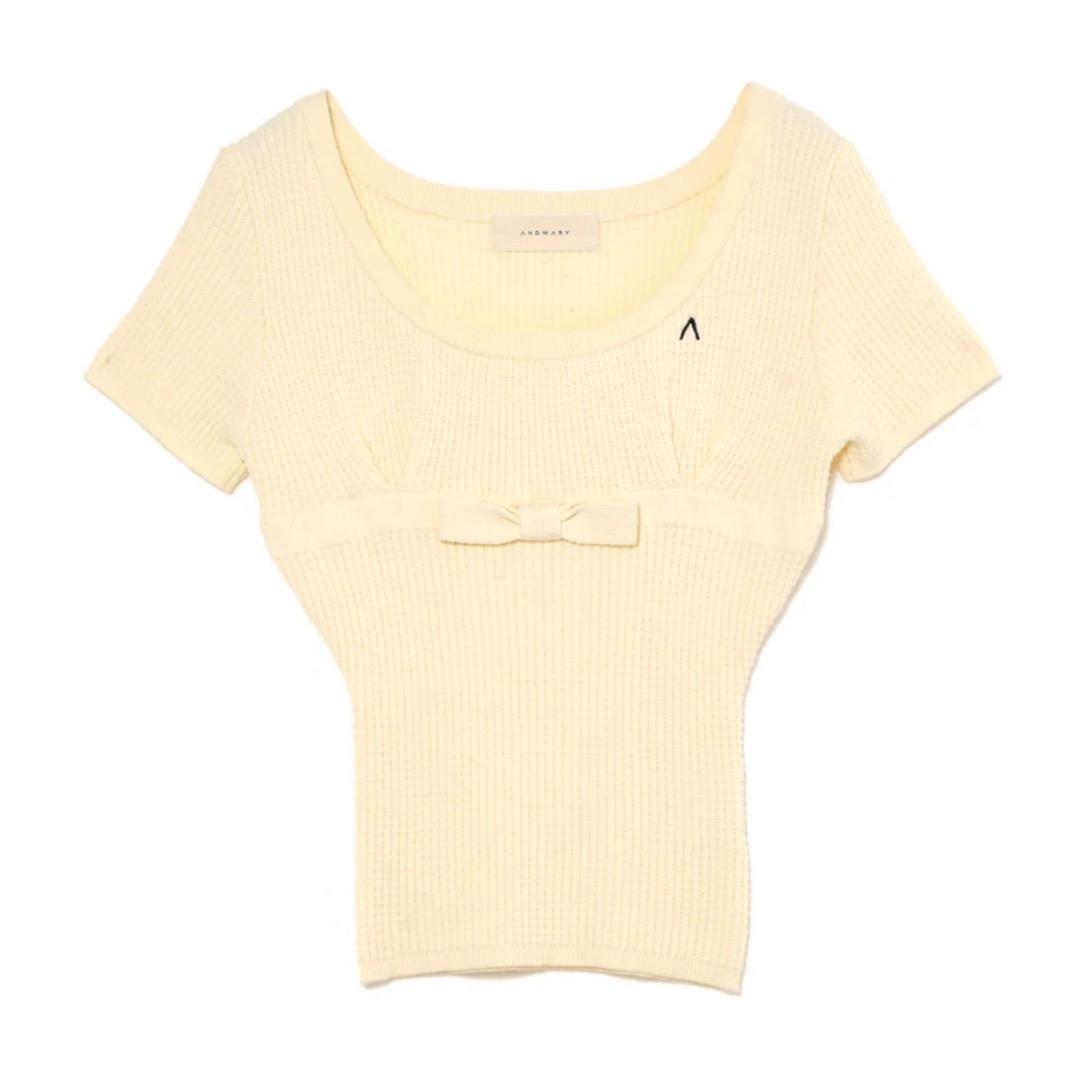 トップス andmary Waffle ribbon tops ivory