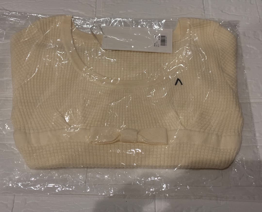 トップス andmary Waffle ribbon tops ivory
