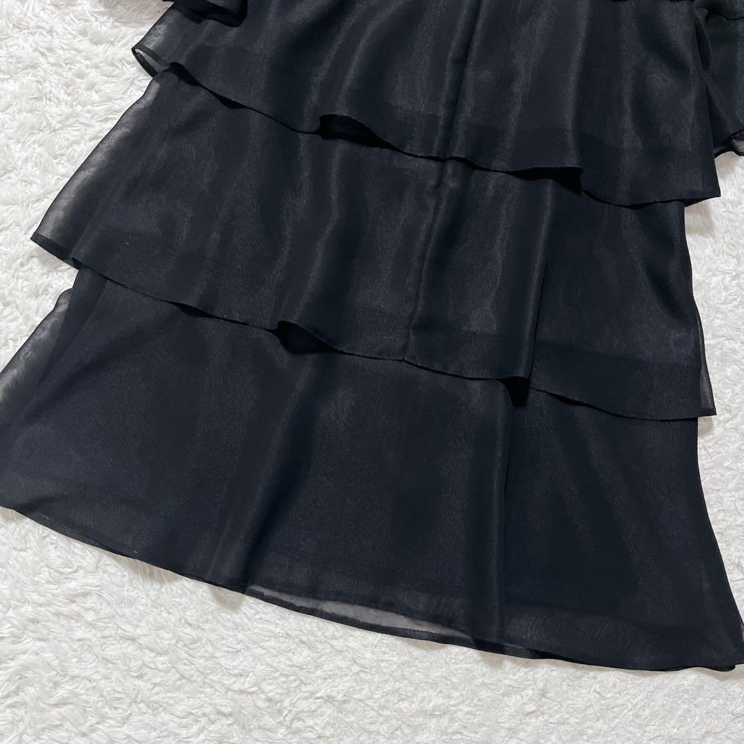 極美品✨M'S GRACY シフォン素材 ティアード ワンピース 40 黒