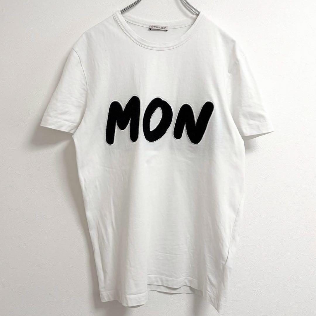 【美品L】モンクレール アップリケ パイル生地 ロゴ 半袖Tシャツ ロゴ