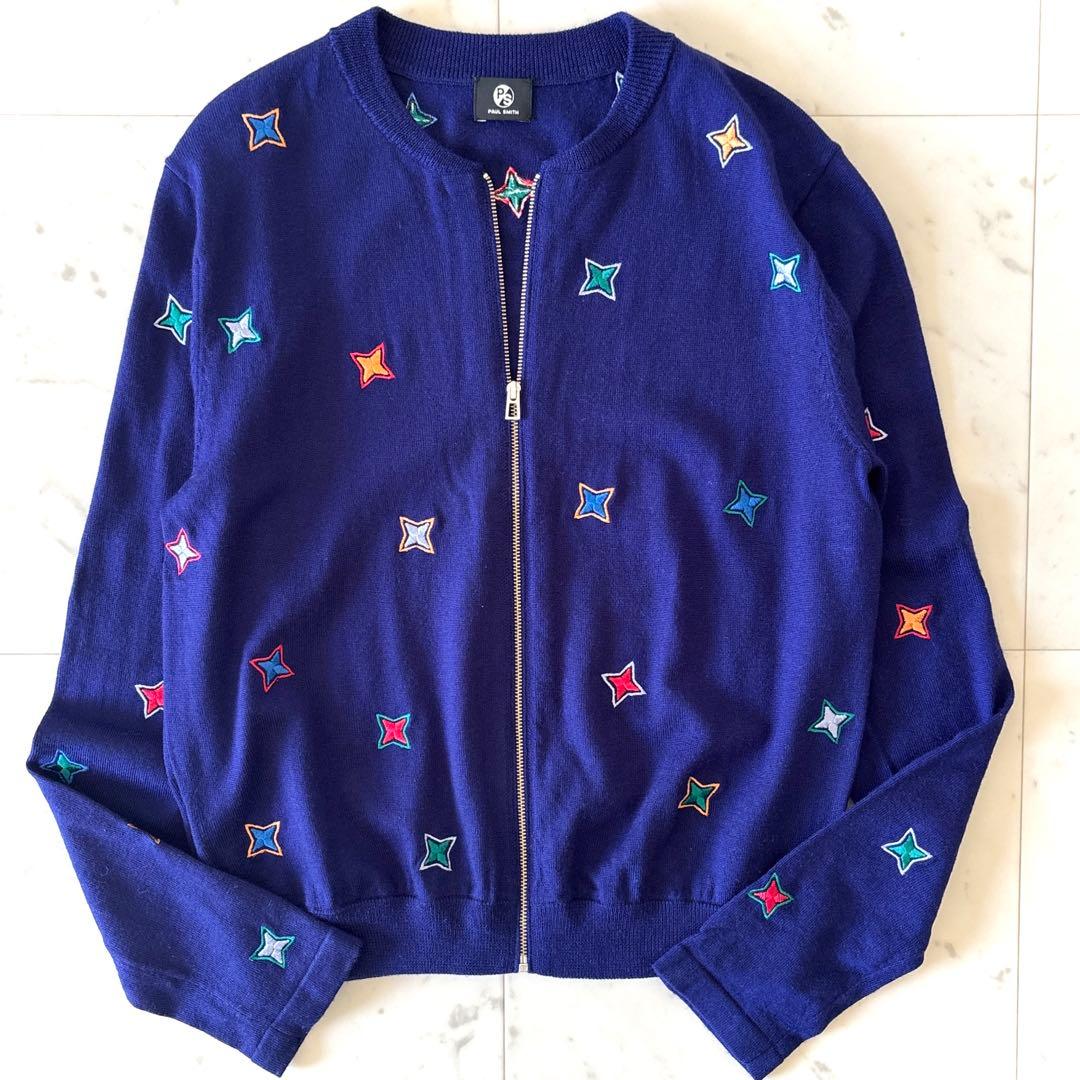 美品 ピーエス ポールスミス ジップアップ カーディガン 星柄 洗える ネイビー