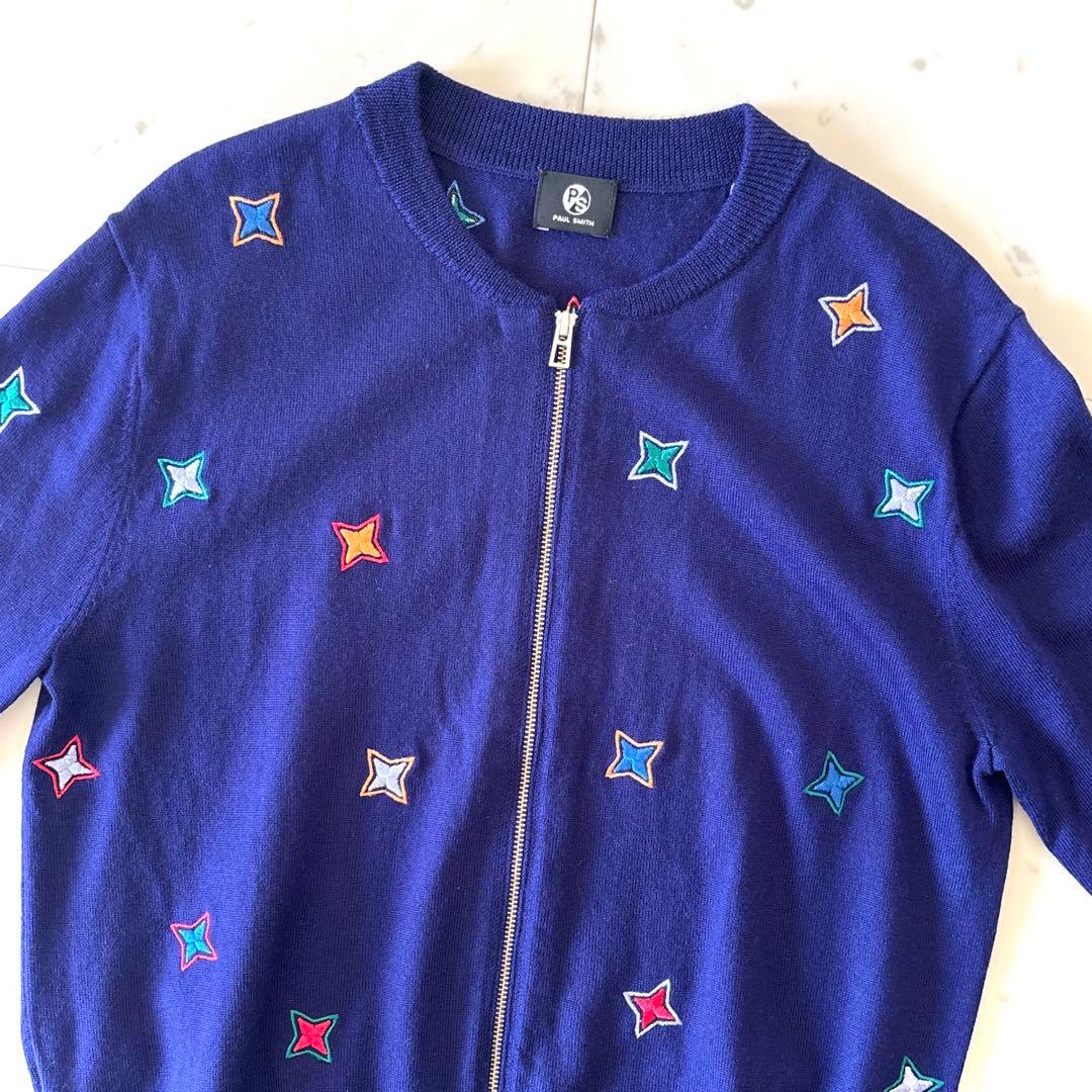 美品 ピーエス ポールスミス ジップアップ カーディガン 星柄 洗える ネイビー