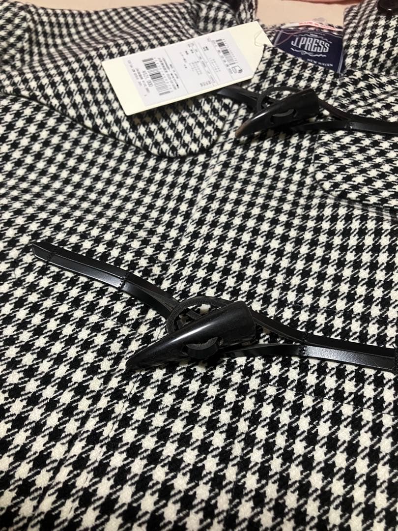 ヒロ 新品 J.PRESS ジャパンツイード ダッフルコート 白×黒 L