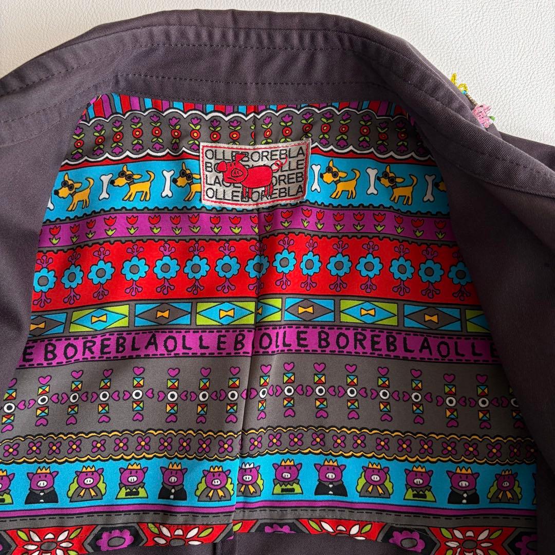 アルベロベロ　トレンチコート　ビーズ刺繍　ぶた　ベルト　ビジュー　柄裏地