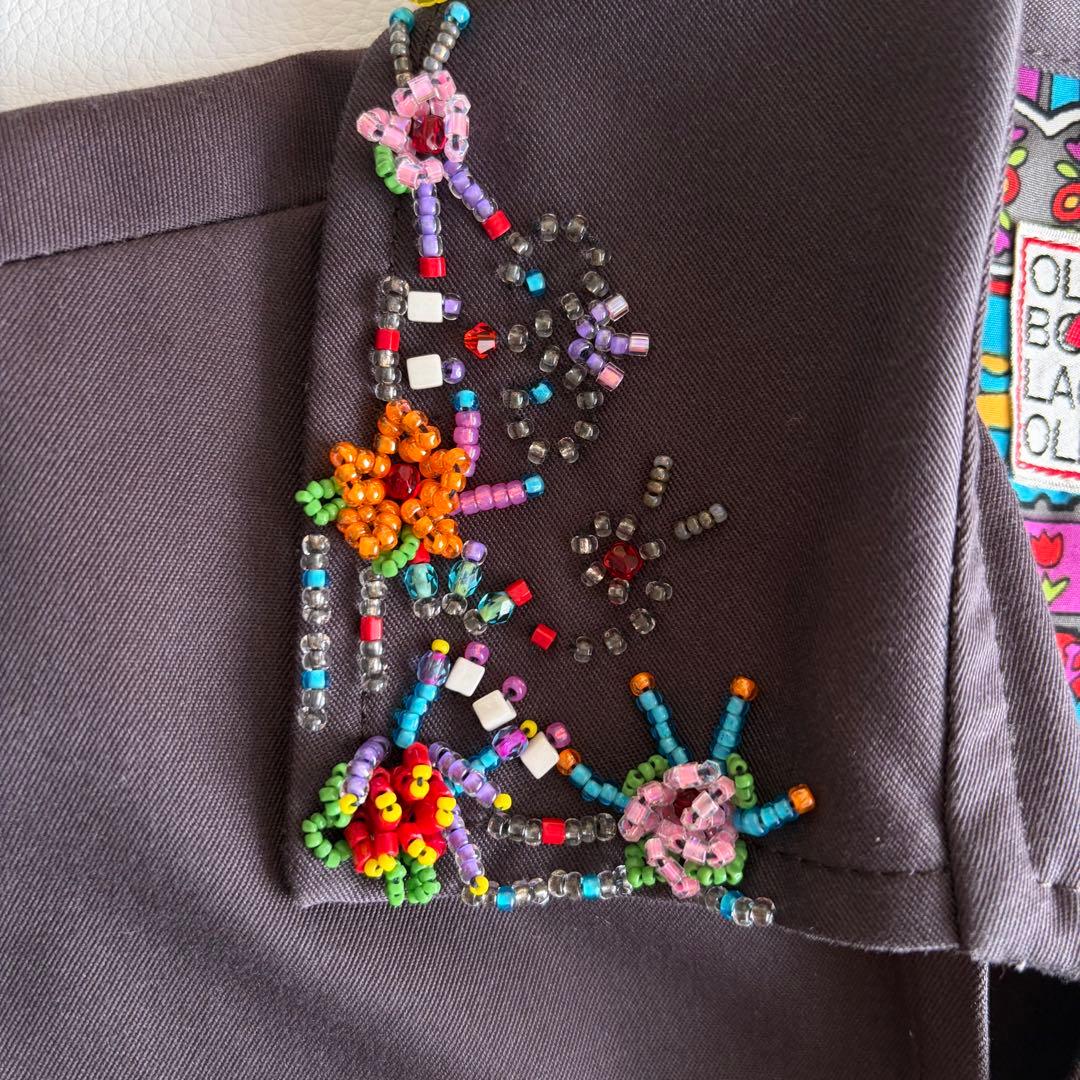 アルベロベロ　トレンチコート　ビーズ刺繍　ぶた　ベルト　ビジュー　柄裏地