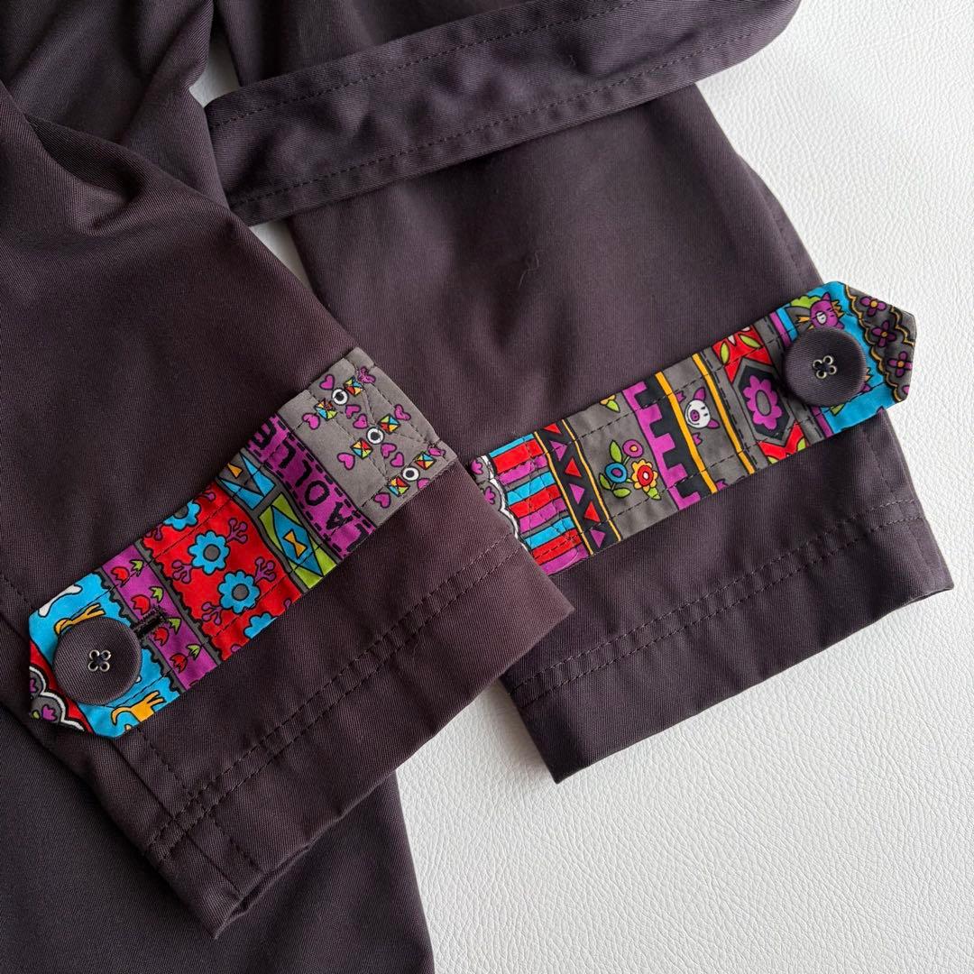 アルベロベロ　トレンチコート　ビーズ刺繍　ぶた　ベルト　ビジュー　柄裏地
