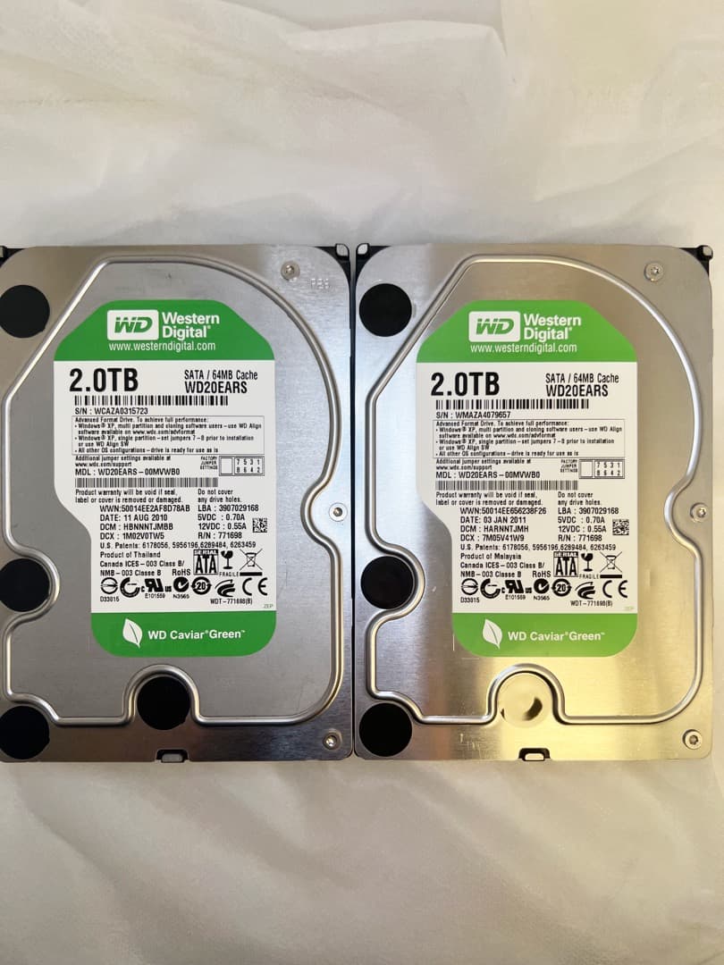 WD GREENシリーズ★2TB HDD 2台セットで超お買い得品！