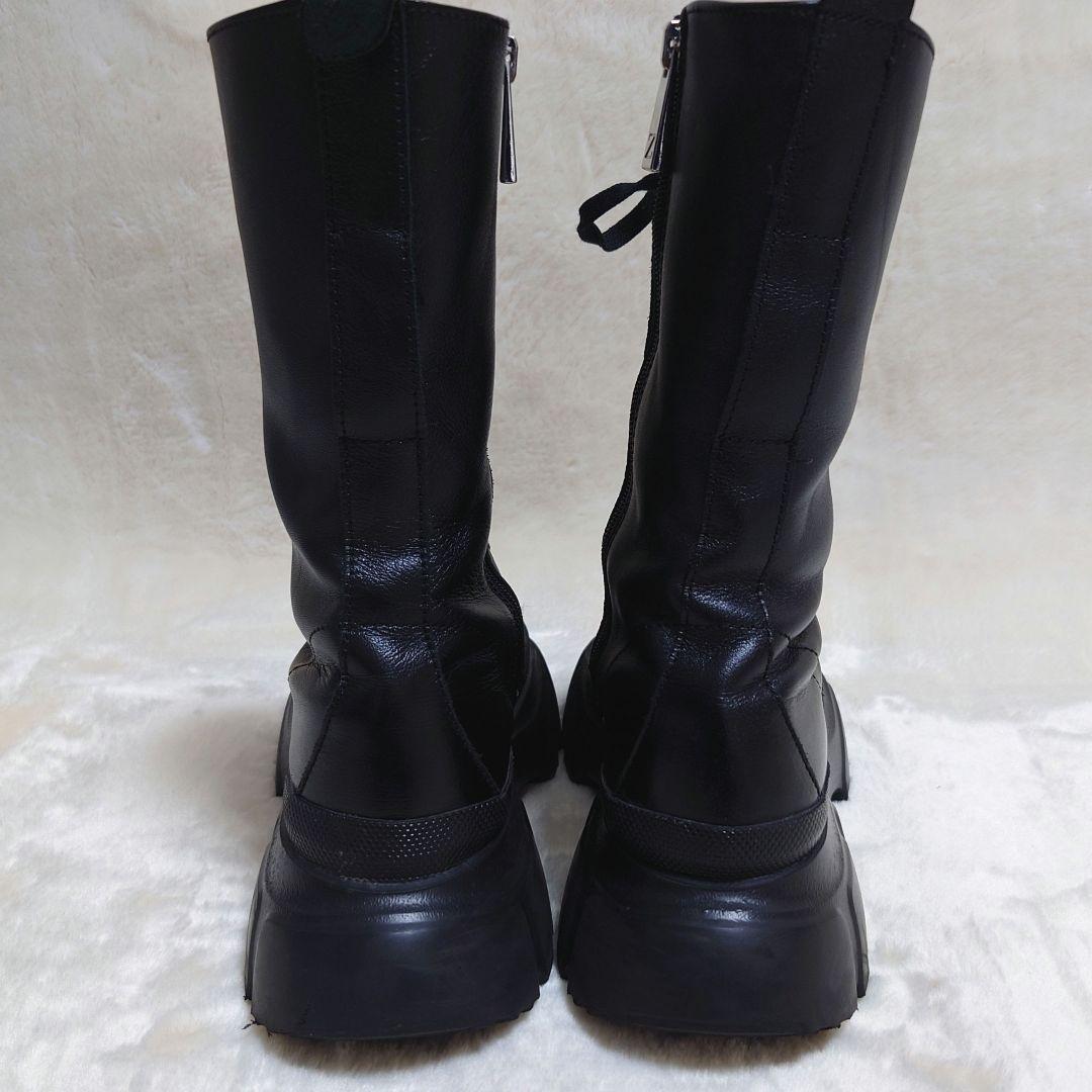 【美品】ザラ ZARA レースアップブーツ トラックソール レザー 本革 黒