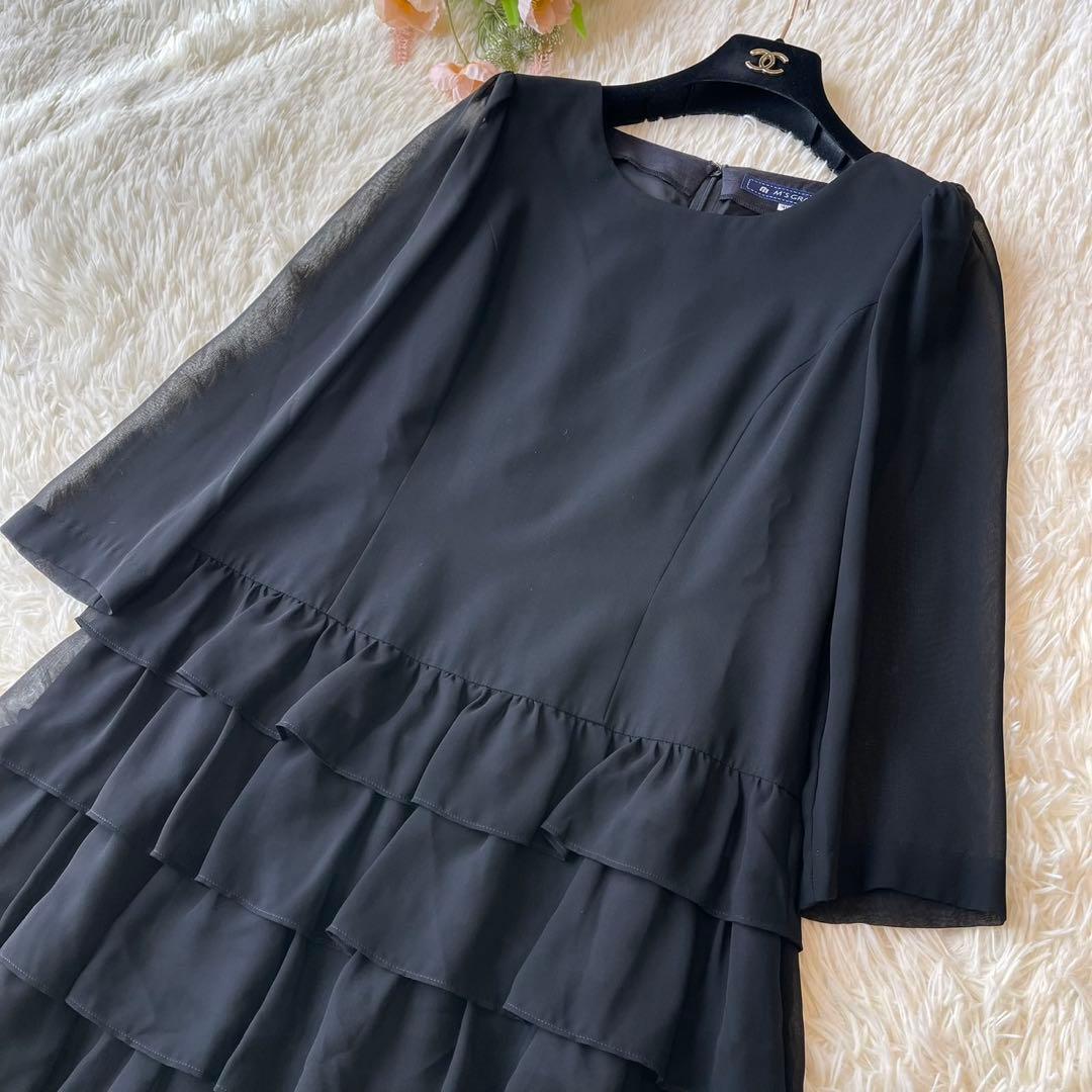 極美品 M'S GRACY オーガンジー ティアード ワンピース ブラック 40