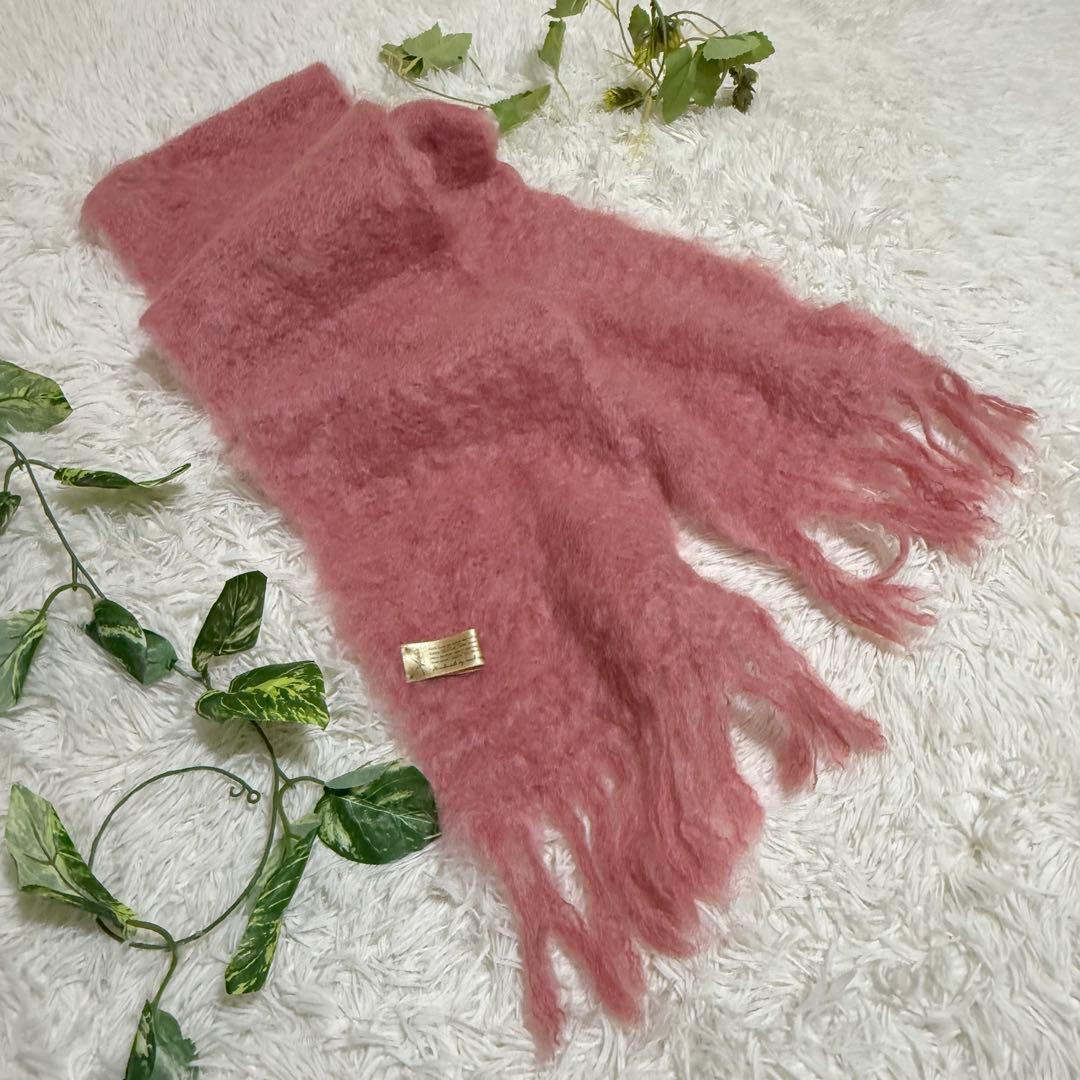 超美品　マフラー　モヘア　180㎝　ハンドメイド　高品質　南アフリカ産　ピンク